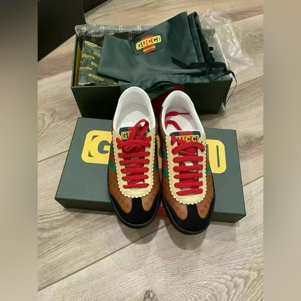 Authentic Gucci x Dapper Dan Web G74 GG Monogram Leather Sneaker Size 34.5 NIB